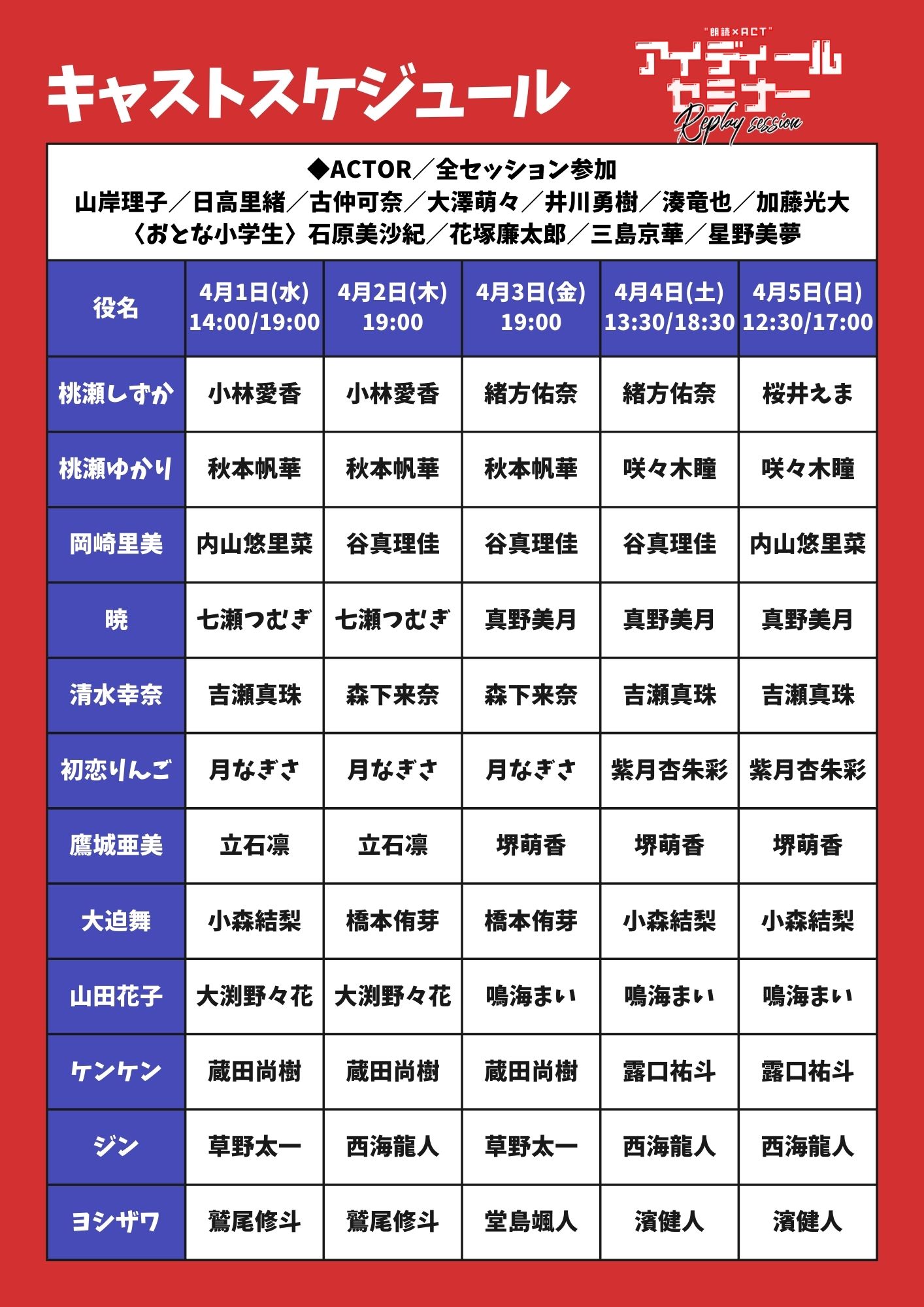 キャストスケジュール表